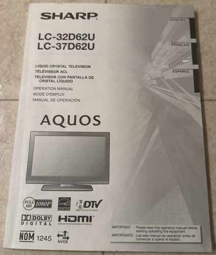 Sharp 32d62u 37d62u - lc-32d62u, lc-37d62u